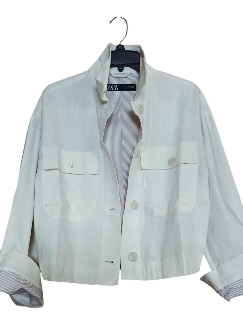 Zara Cream Utility Button-Front Jacket